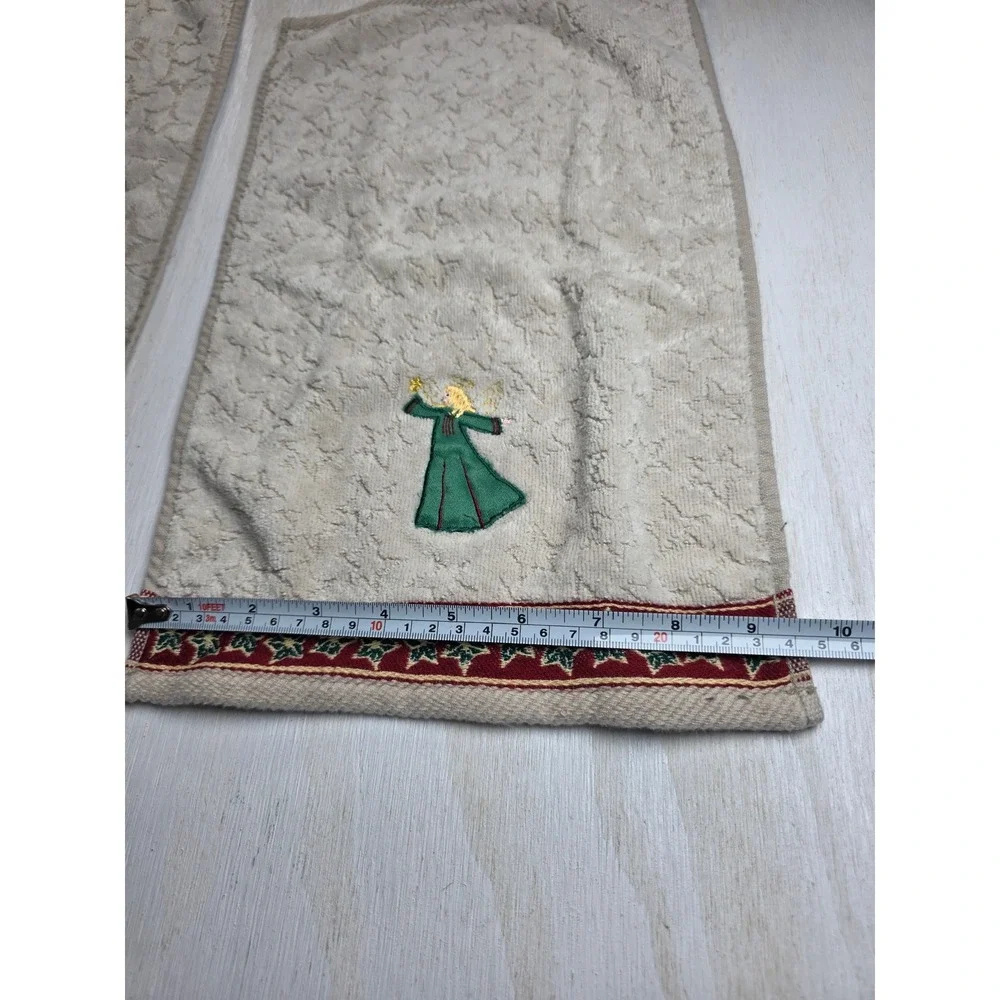 Franco Christmas Angel Hand Towel Washcloth Set Cotton Cream Holiday Cottagecore